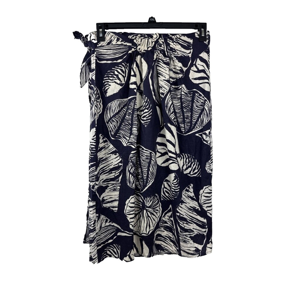 Nicole Miller women’s Seashells Linen Wrap Skirt Size M Navy & Off White - Picture 13 of 15